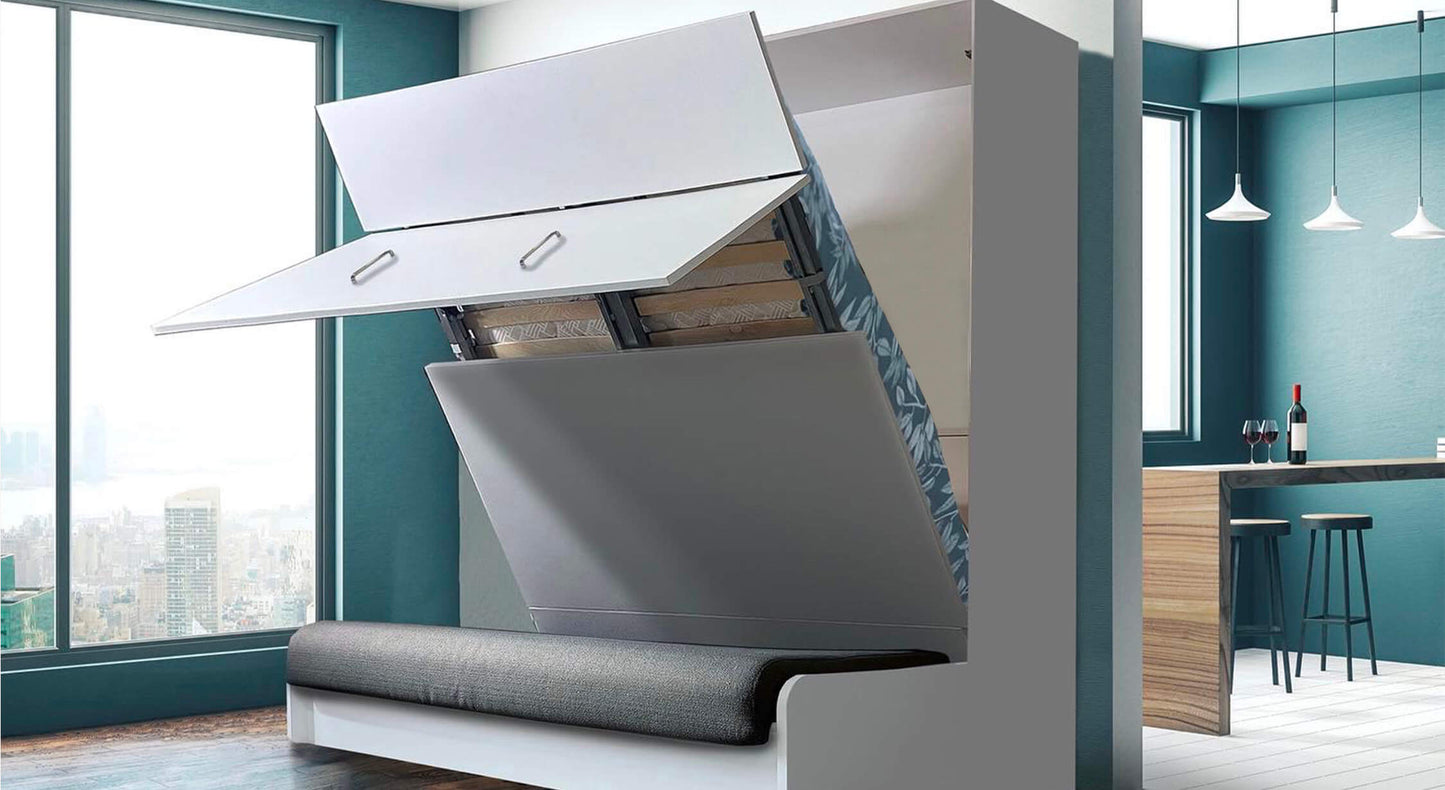 HELCE LIGHT Mélaminé Blanc / Tissu Zeus 10 / Poignées Ruban