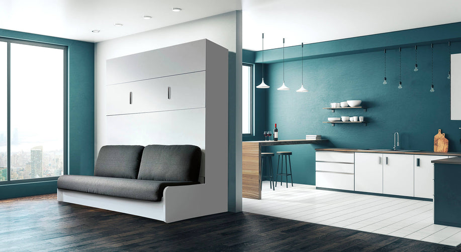 HELCE LIGHT Mélaminé Blanc / Tissu Zeus 10 / Poignées Ruban-1