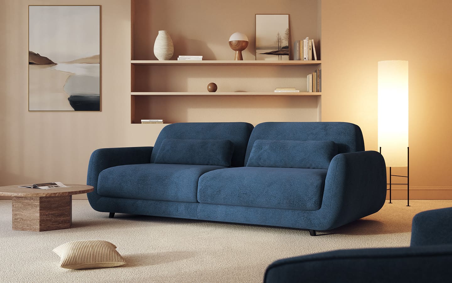 Ambiance canapé convertible Moon Bleu fermé