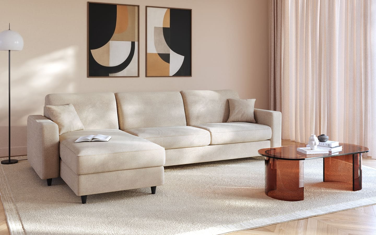 Ambiance canapé-lit Alba angle Beige fermé
