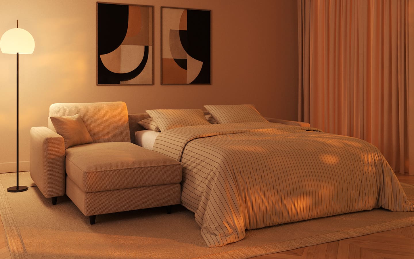 Ambiance canapé-lit Alba angle Beige ouvert