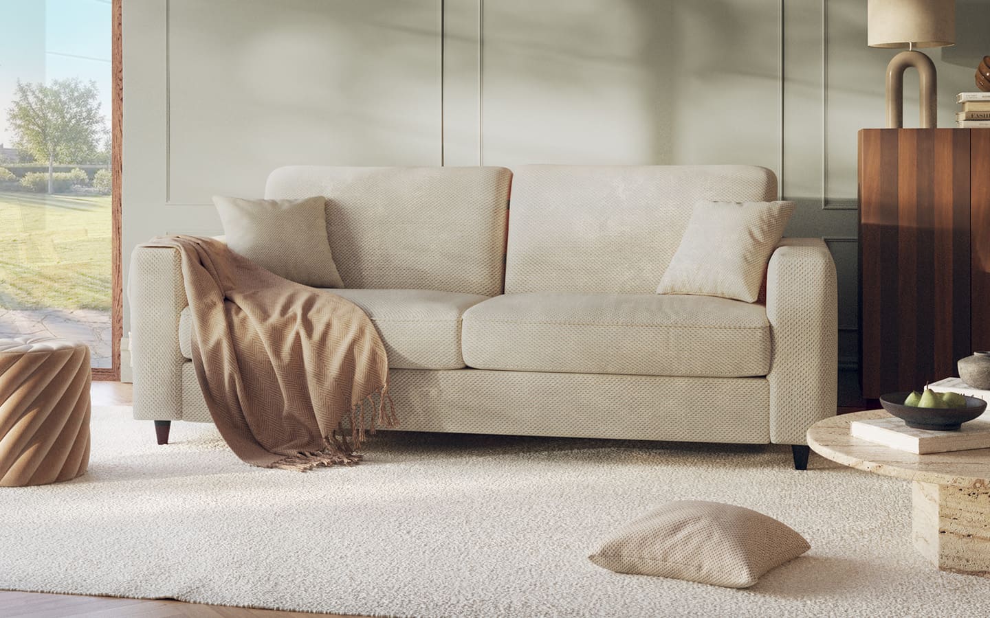 Ambiance canapé-lit Alba beige fermé