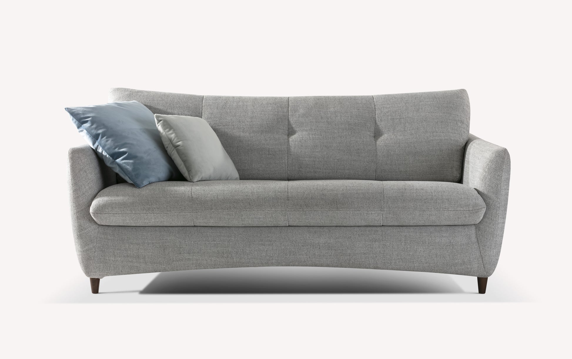 Canapé convertible gris en tissu avec coussins bleus et gris, modèle Bow Sidecar