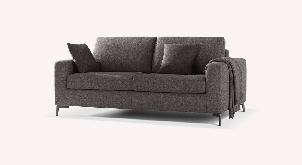 Canapé convertible Lisbona en tissu anthracite avec coussins et plaid