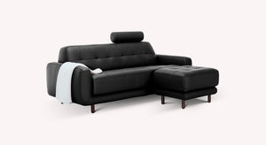 Lot canapé et pouf CLARK Cuir Sidney Noir