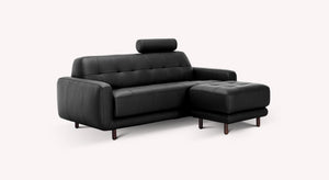 Lot canapé et pouf CLARK Cuir Sidney Noir