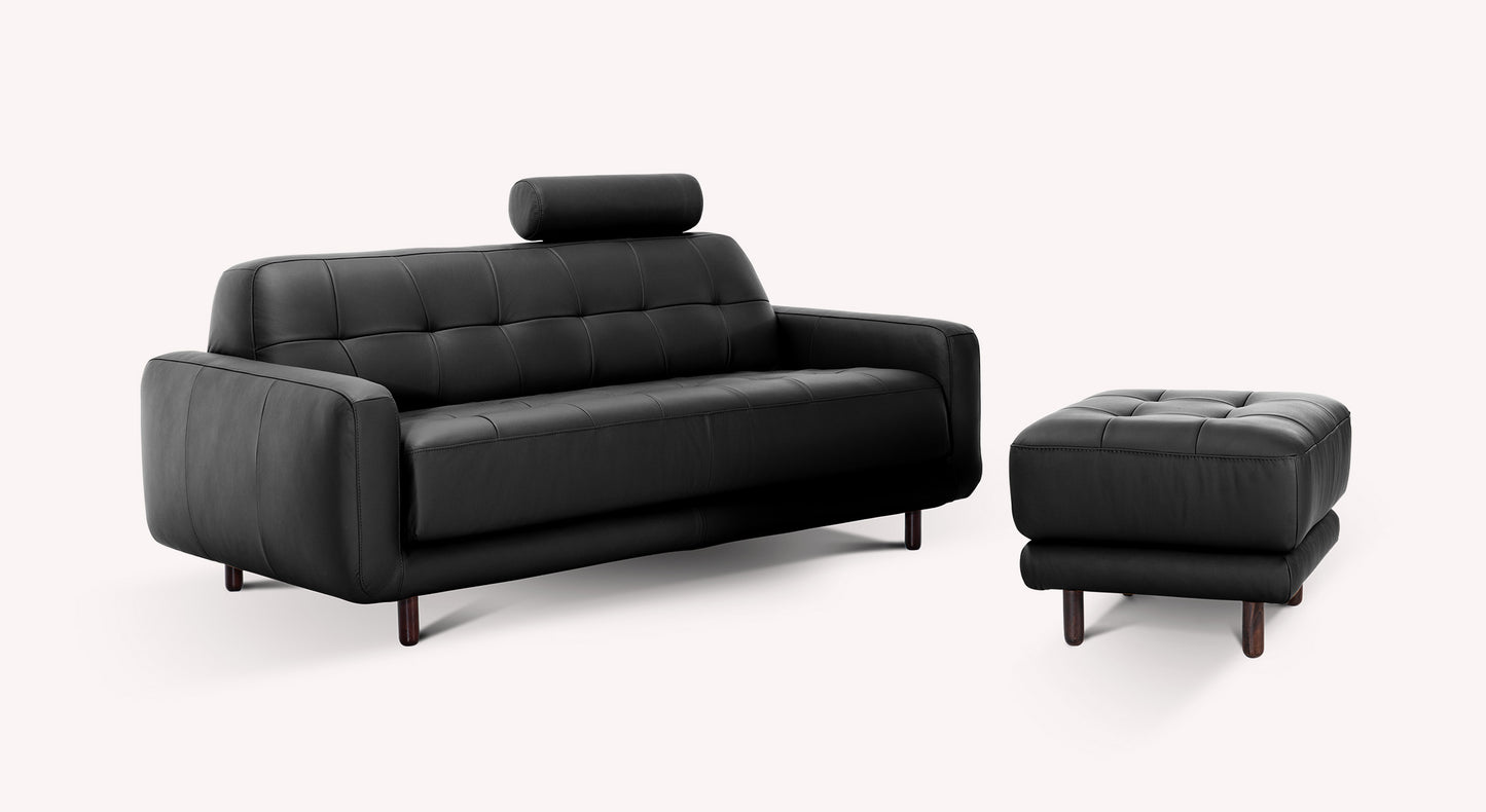 Lot canapé et pouf CLARK Cuir Sidney Noir