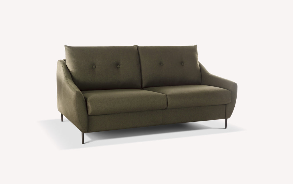 Canapé convertible en velours mat vert "Layne" avec accoudoirs inclinés et pieds fins