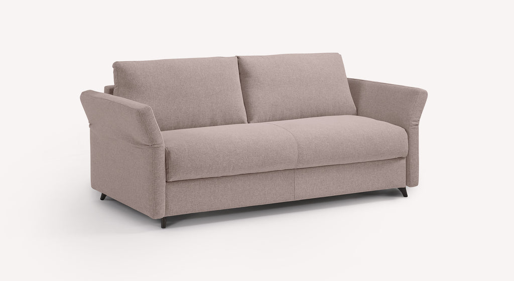 Canapé convertible Donny en tissu lavande Tixer, design moderne avec accoudoirs inclinés