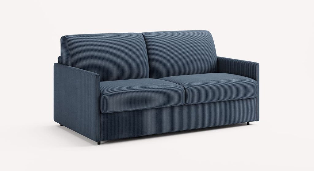 Canapé convertible compact en tissu bleu Lincoln Nuit, modèle Jerry