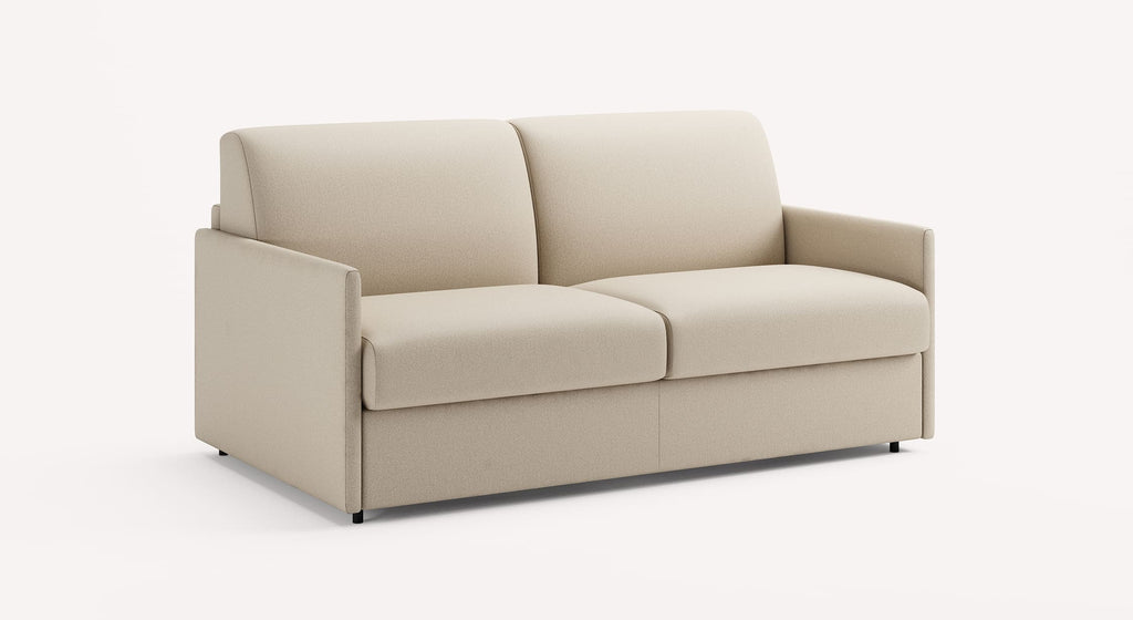 Canapé convertible Jerry compact en tissu ivoire, design moderne et épuré