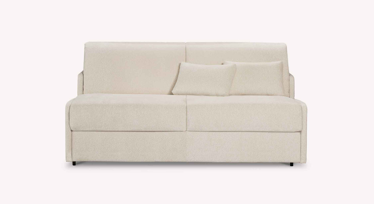 Canapé convertible JERRY Mini Misterio Ivoire de couleur ivoire avec un design épuré, deux coussins assortis et un couchage compact pour un usage quotidien.