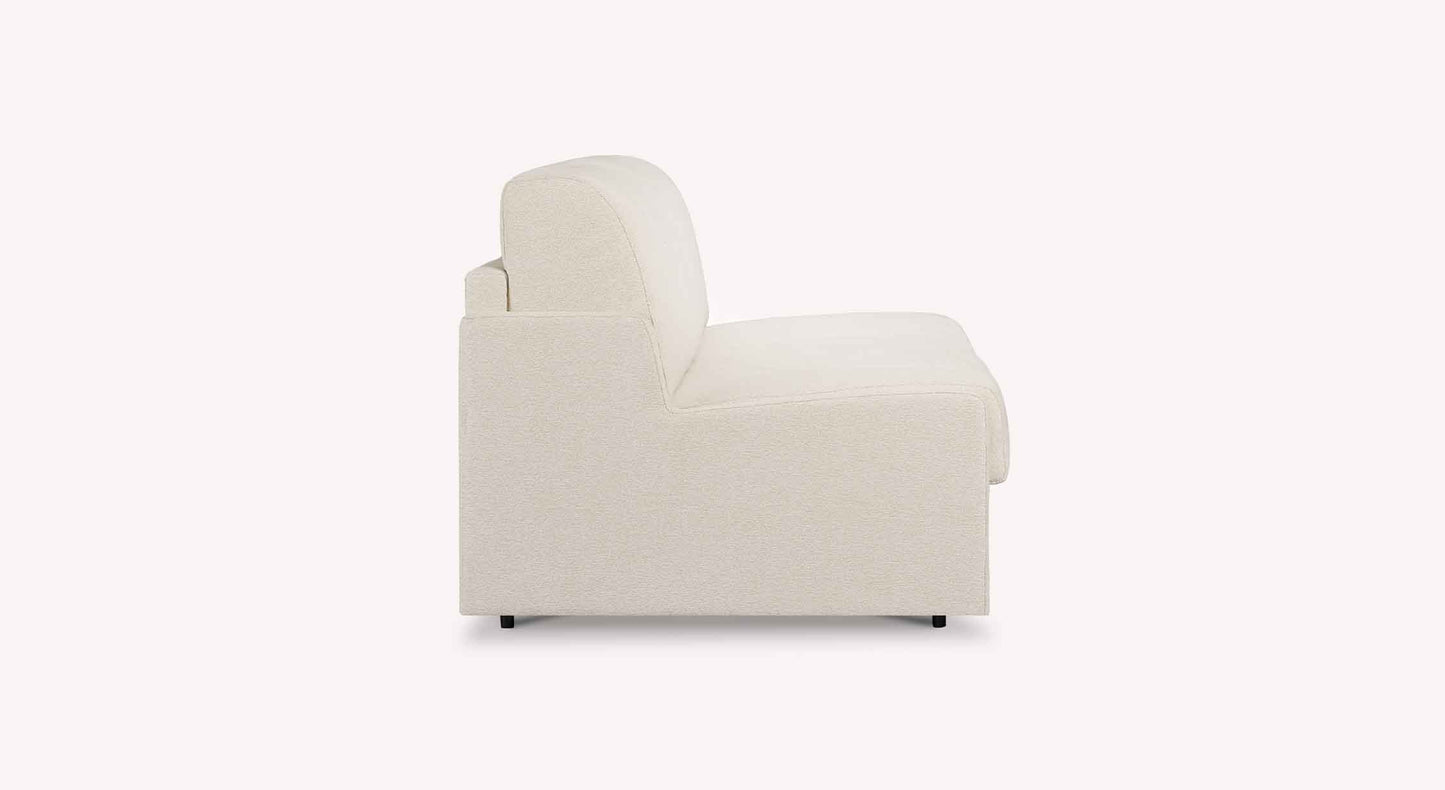 Canapé convertible JERRY Mini Misterio Ivoire en tissu ivoire, vu de profil, avec un design compact et moderne adapté pour un couchage quotidien.