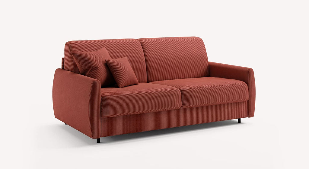 Canapé convertible Alix Ovale en tissu Lincoln Terra Rossa, deux places, avec coussins assortis