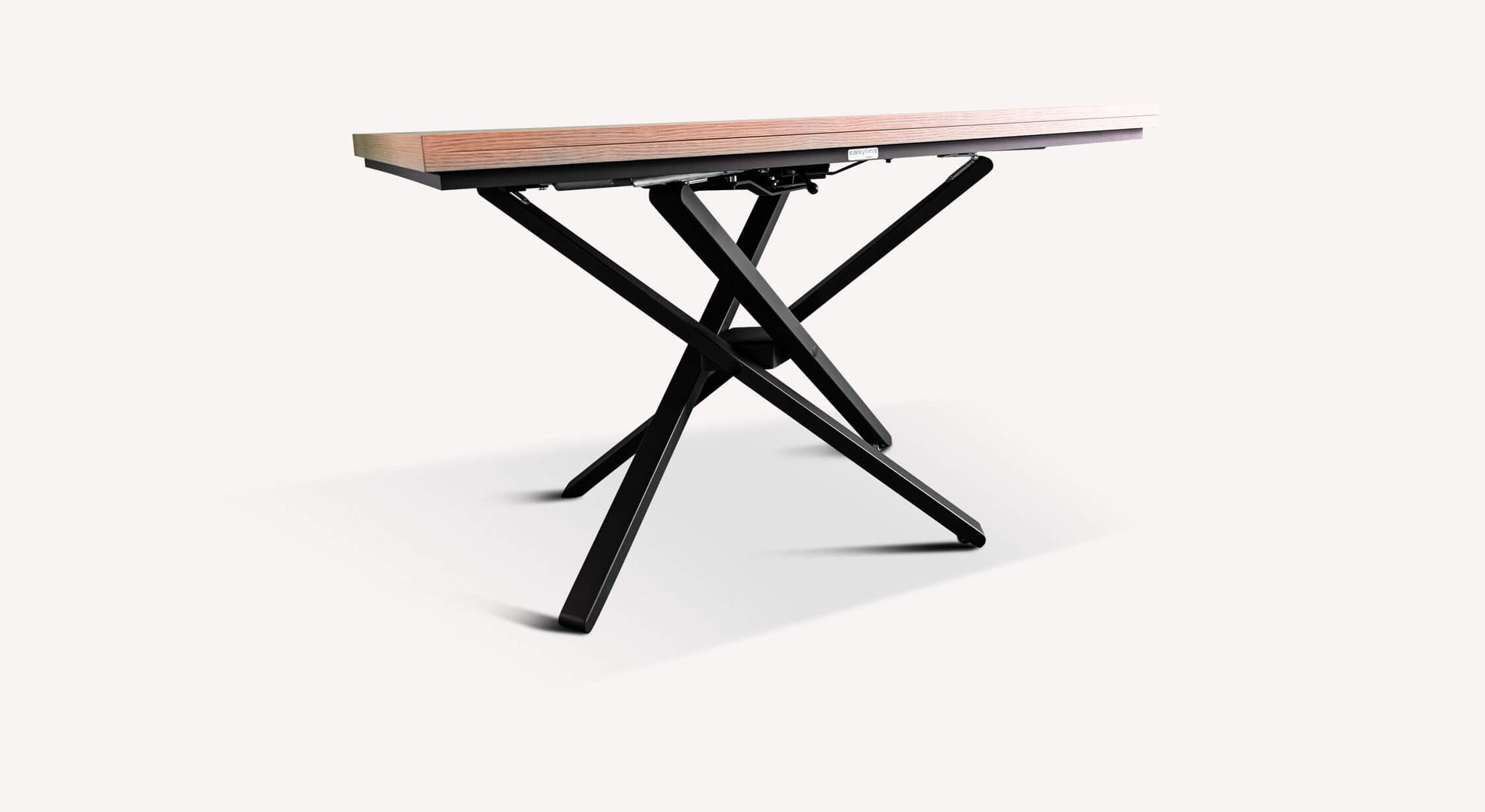 Table pliante moderne avec plateau en bois et pieds en métal noir croisés