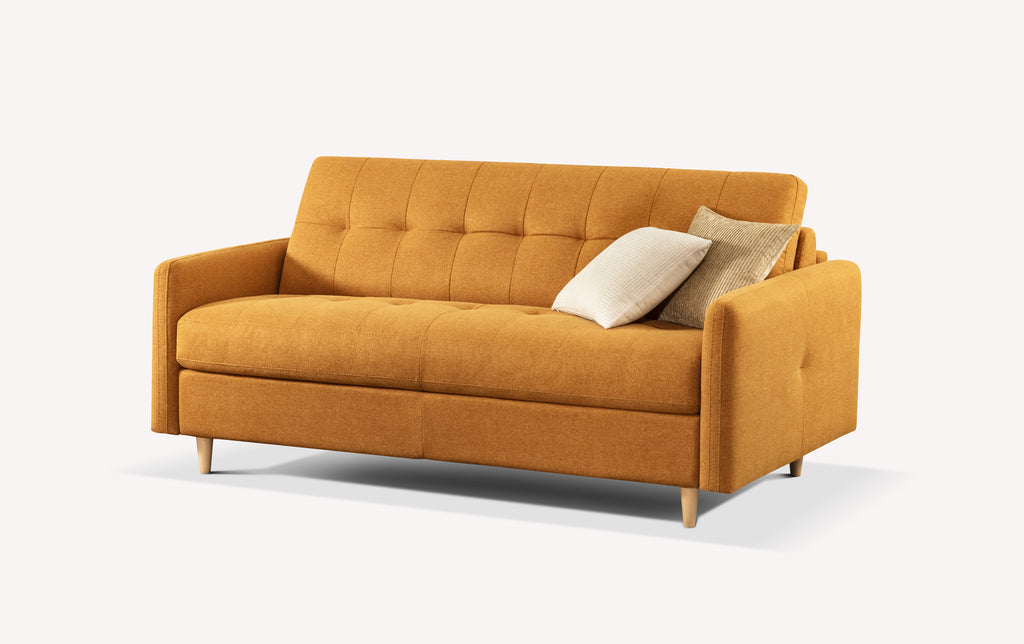 Canapé convertible en tissu couleur curry avec coussins, modèle Soho Austin