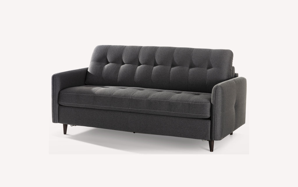 Canapé convertible gris Soho en tissu Austin Luna, design moderne avec accoudoirs et pieds en bois