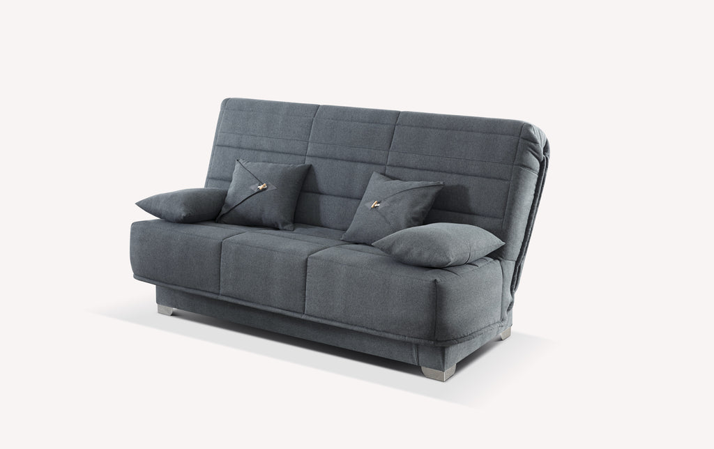 Canapé clic-clac en tissu gris Atlante avec coussins assortis, modèle Lucien