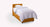 Lit coffre OUESSANT latéral Mine Mango avec tête de lit et coffre de rangement intégré, présenté avec une couette blanche dans un style élégant et contemporain.
