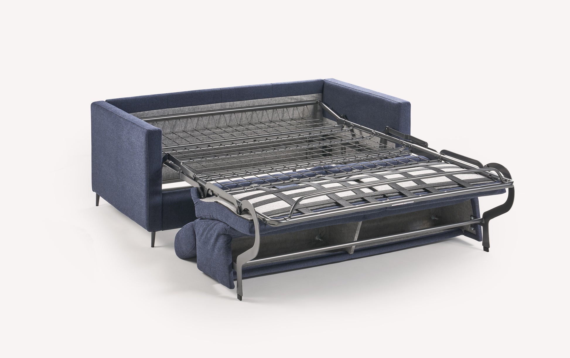 Canapé convertible Amy en tissu Austin bleu profond, sommier déplié