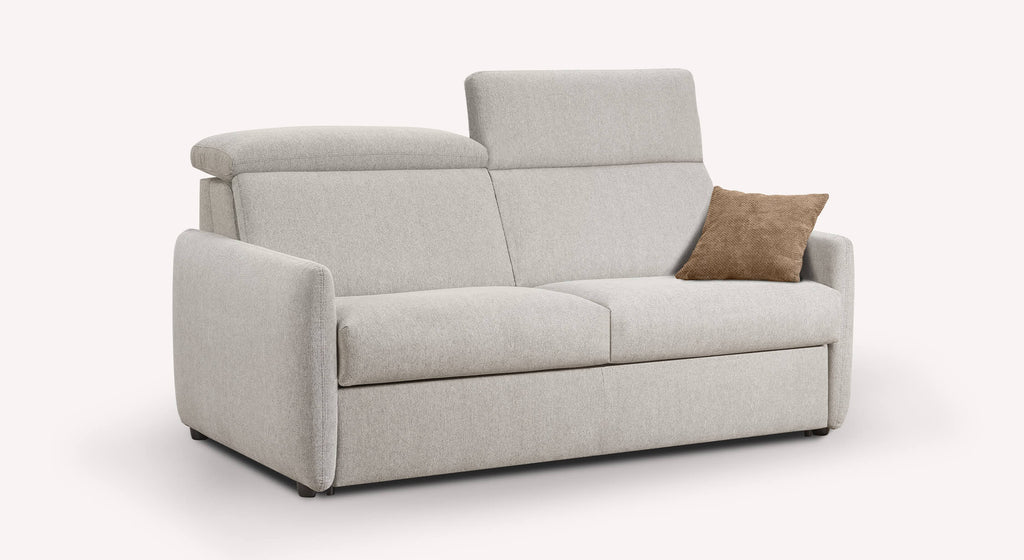 Canapé convertible Bruce Gemma en tissu gris argenté avec coussin marron