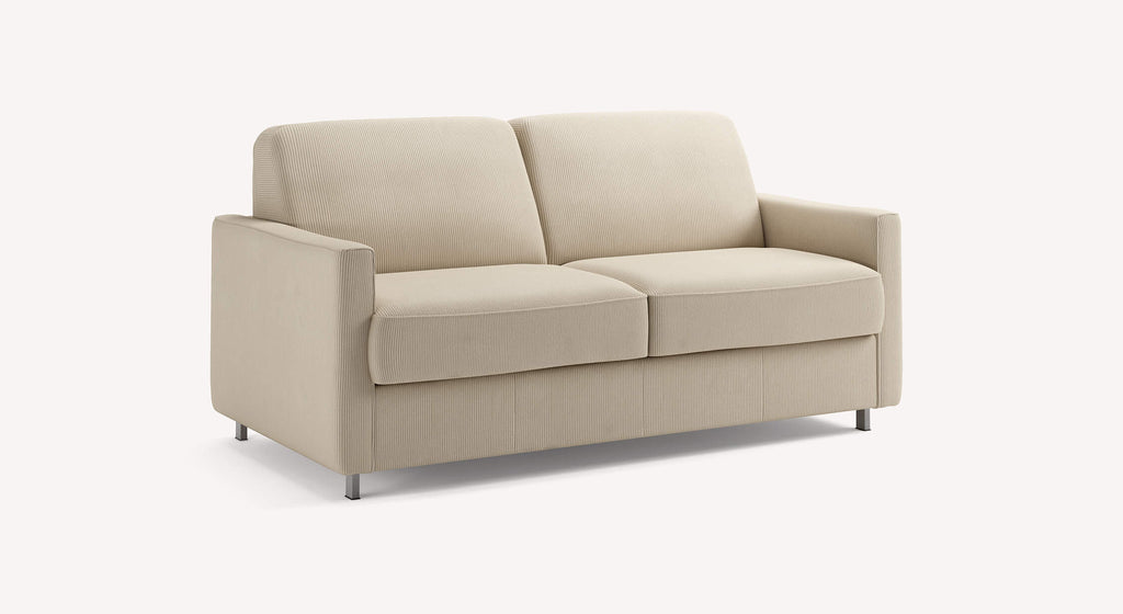 Canapé convertible beige modèle Jimmy Teatro Sand, design moderne avec accoudoirs et pieds métalliques
