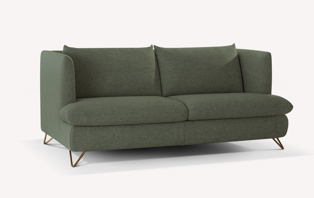 Canapé convertible en tissu vert saule avec pieds en métal doré, modèle King Nuvole