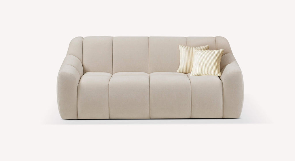 Canapé convertible ivoire Mama Innuendo avec coussins rayés, design moderne et arrondi