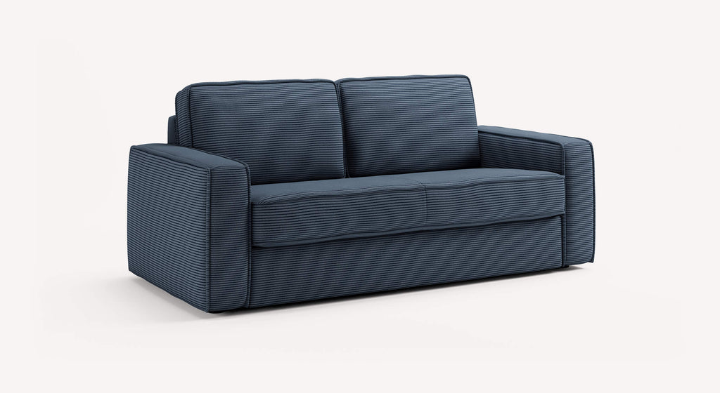 Canapé convertible Ridley Lincoln en tissu bleu nuit avec motifs à rayures